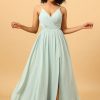 Homrain Mint Green A-Line Ruched Chiffon Bridesmaid Dress | Sage Green Bridesmaid Dress