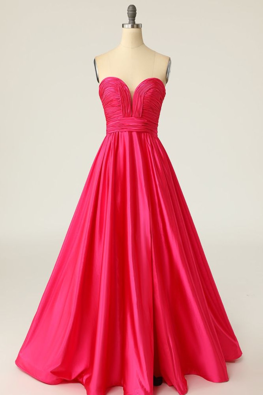 Homrain A Line Sweetheart Long Prom Dress With Ruched | Hot Pink Prom Dresses