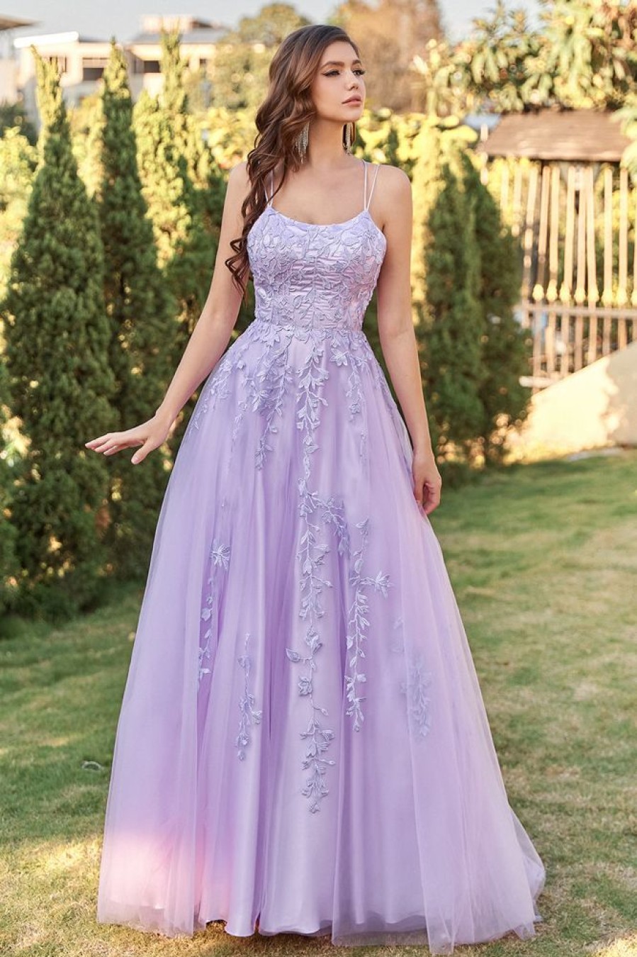 Homrain Tulle Prom Dress With Appliques | Purple Prom Dresses