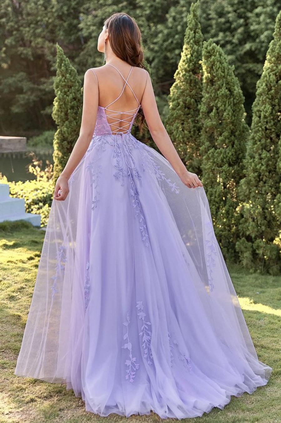 Homrain Tulle Prom Dress With Appliques | Purple Prom Dresses