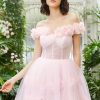 Homrain Off The Shoulder Corset Homecoming Dress With Flowers | Pink Hoco Dresses