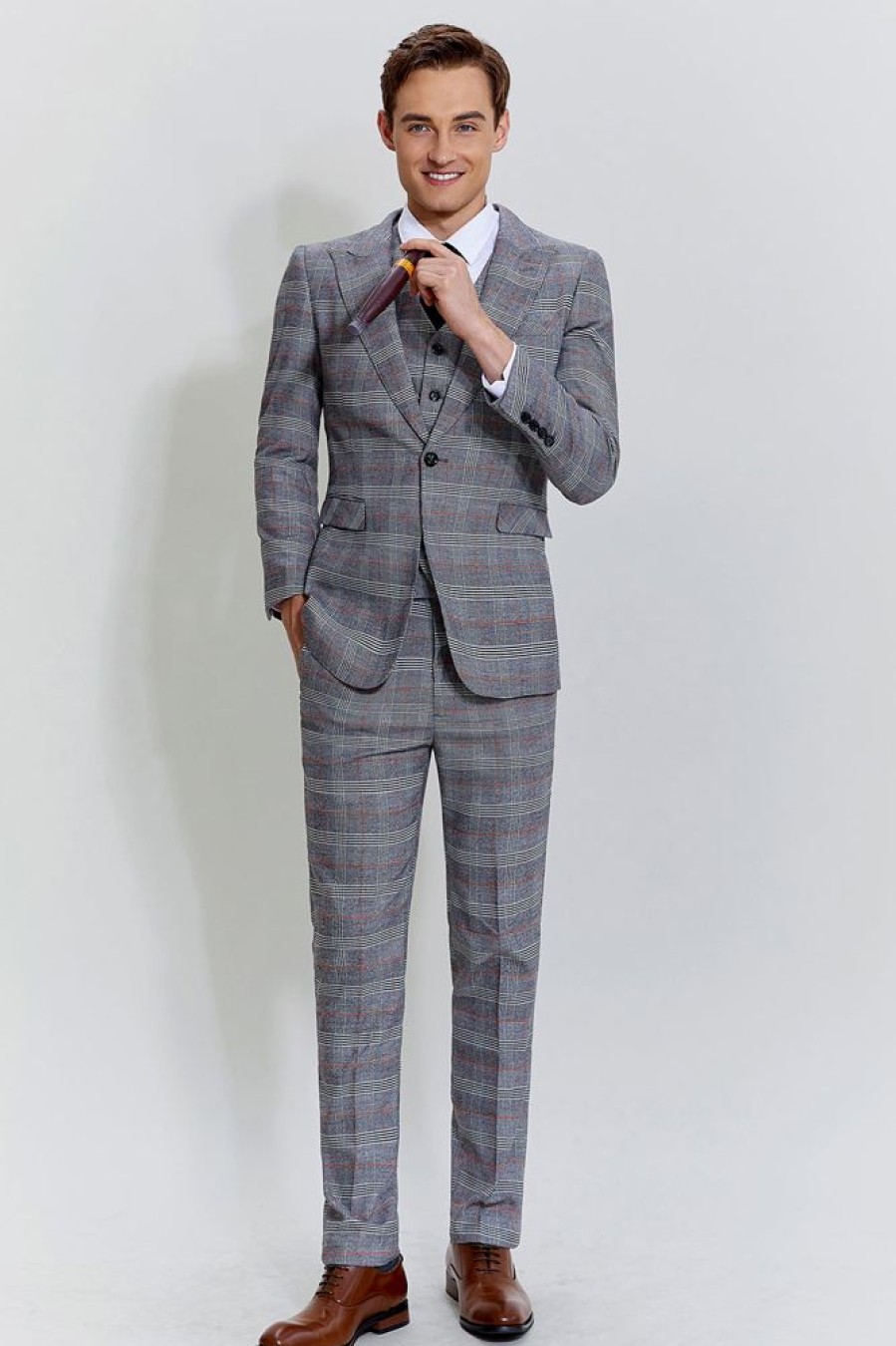 Homrain Plaid Wide Peak Lapel 3 Piece Single Breasted Homecoming Suits | Prom Suits