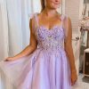 Homrain Corset A-Line Tulle Short Homecoming Dress With Lace | Purple Hoco Dresses