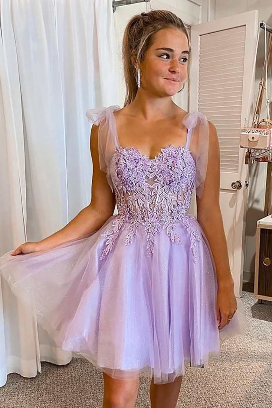 Homrain Corset A-Line Tulle Short Homecoming Dress With Lace | Purple Hoco Dresses