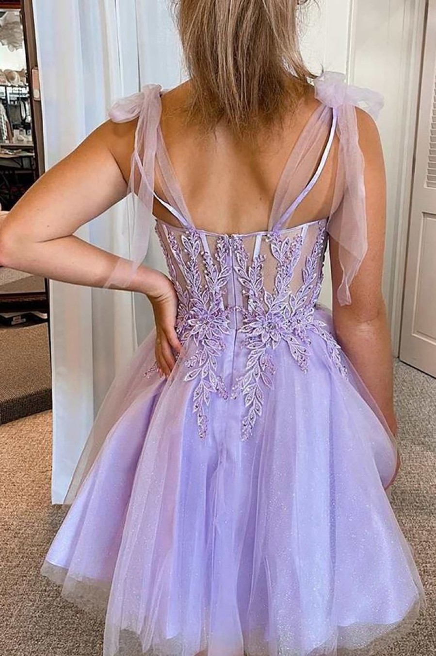 Homrain Corset A-Line Tulle Short Homecoming Dress With Lace | Purple Hoco Dresses