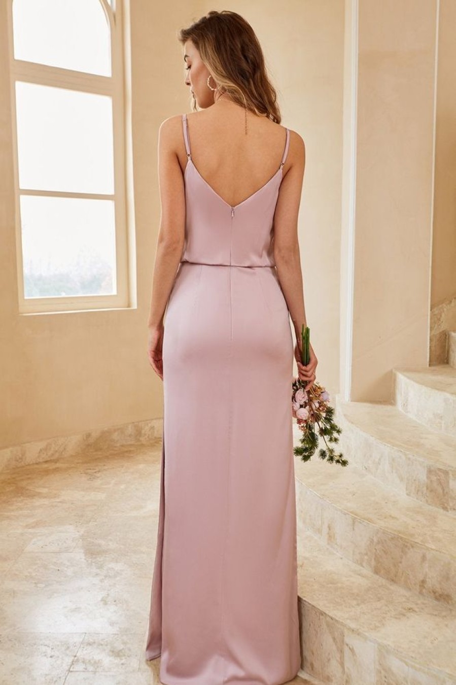 Homrain Spaghetti Straps Long Bridesmaid Dress | Wedding Guest Dresses