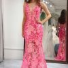 Homrain Mermaid Long Prom Dress With Sequined Appliques | Hot Pink Prom Dresses