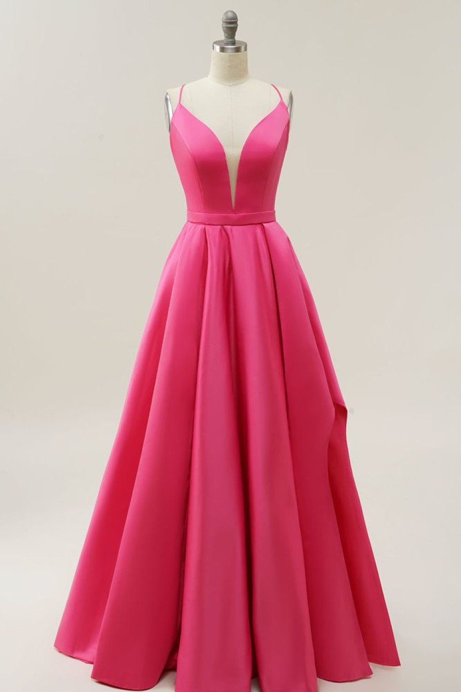 Homrain Halter A-Line Prom Dress | Hot Pink Prom Dresses