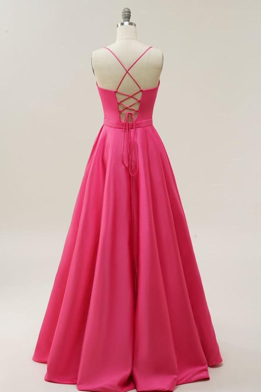 Homrain Halter A-Line Prom Dress | Hot Pink Prom Dresses