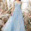 Homrain A-Line Spaghetti Straps Long Prom Dress | Blue Prom Dresses