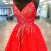 Homrain Glitter Sequined A-Line Short Homecoming Dress | Red Hoco Dresses