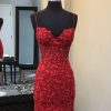 Homrain Glitter Corset Tight Short Homecoming Dress With Appliques | Red Hoco Dresses