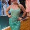 Homrain Sparkly Sequins Lace-Up Back Tight Homecoming Dress | Green Hoco Dresses