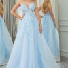 Homrain A Line Tulle Backless Long Corset Prom Dress With Appliques | Blue Prom Dresses