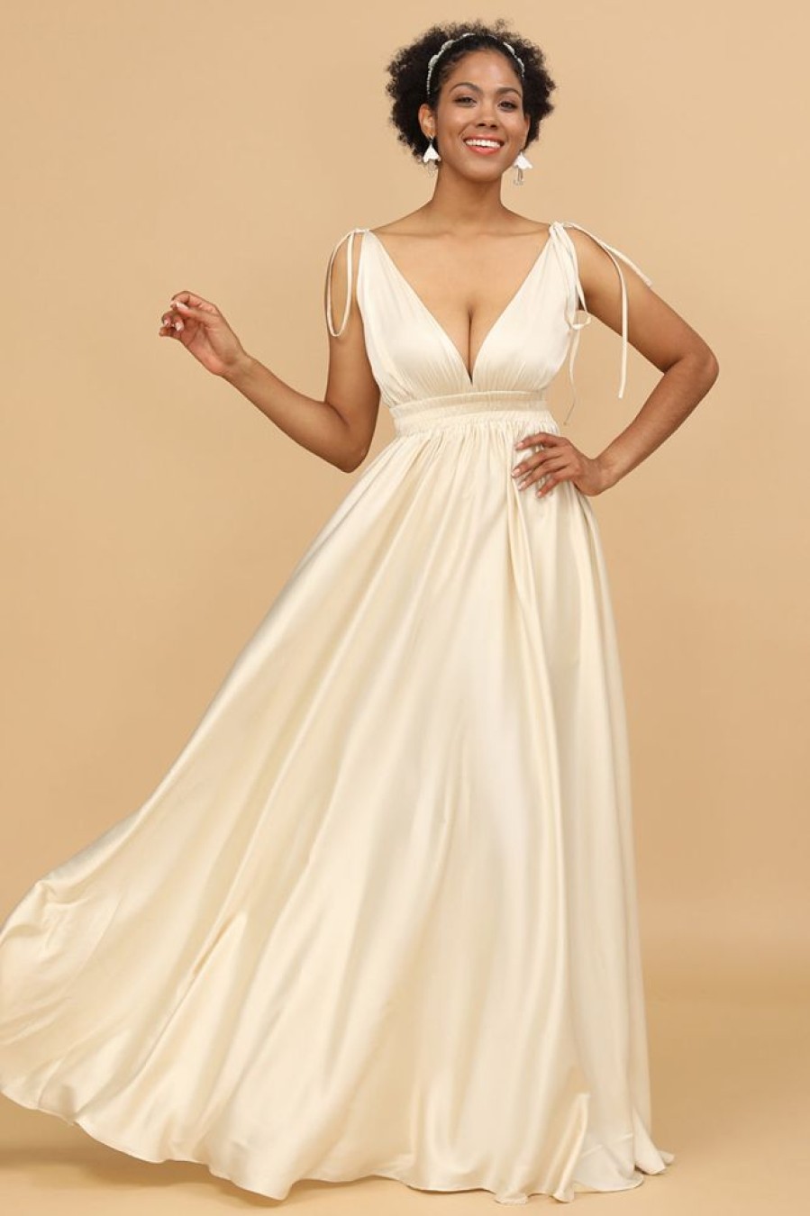 Homrain Deep V-Neck Backless Long Bridesmaid Dress | Bridesmaid Dresses