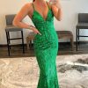 Homrain Mermaid Spaghetti Straps Sequins Backless Long Prom Dress | Green Prom Dresses