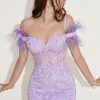 Homrain Lavender Off The Shoulder Homecoming Dress With Feathers | Purple Prom Dresses