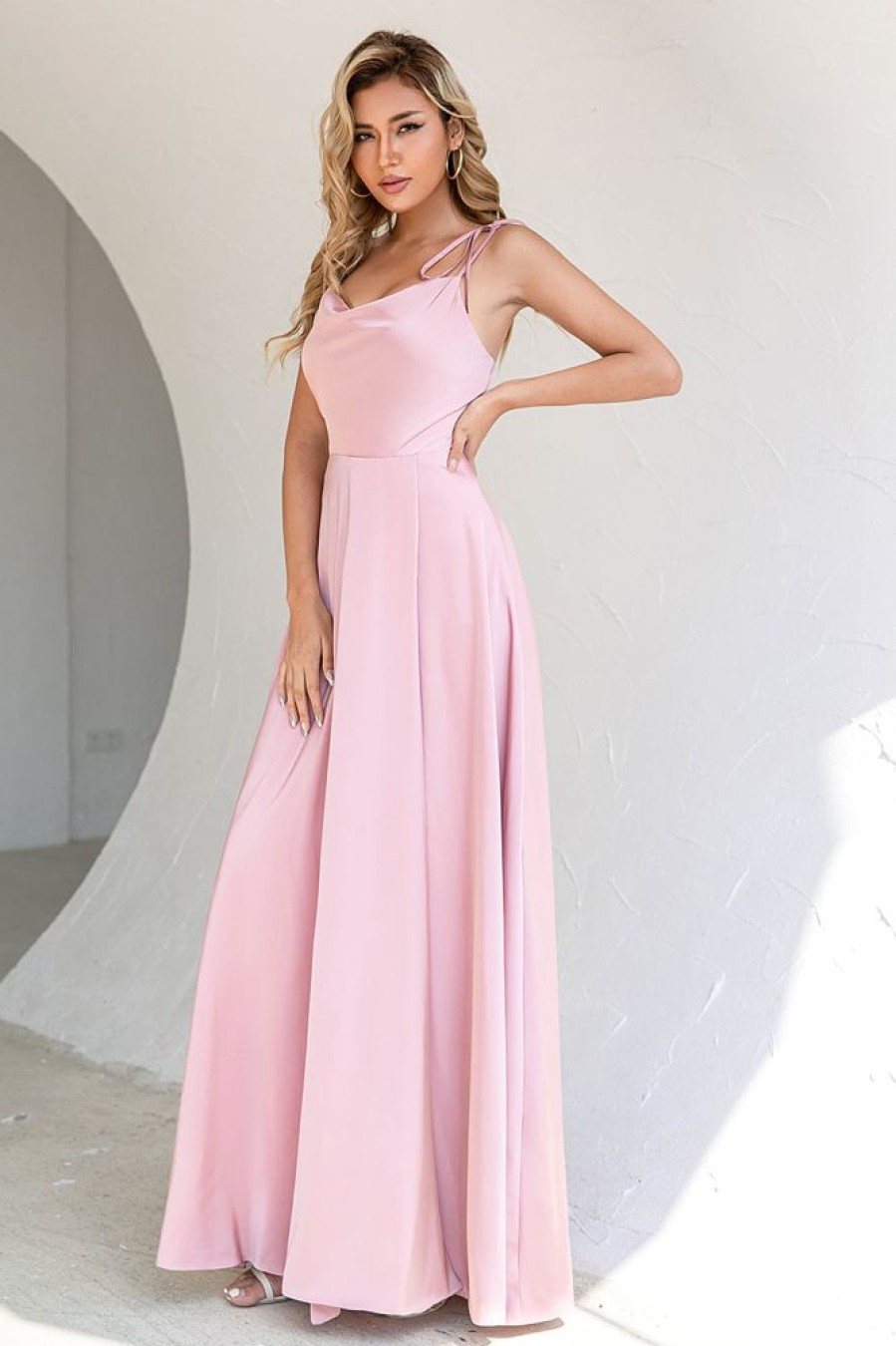 Homrain Spaghetti Straps Long Prom Dress With Slit | Dusty Rose Bridesmaid Dress