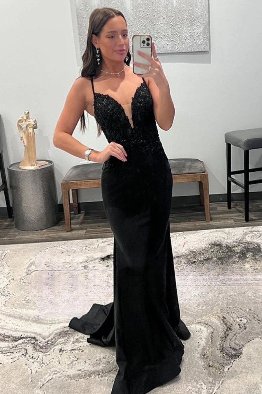 Homrain Sparkly Mermaid Long Prom Dress With Sequins | Black Prom Dresses