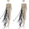 Homrain Tassel Feather Rhinestone Long Earrings | Earrings