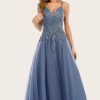 Homrain Dusty Long Prom Dress With Lace | Blue Prom Dresses