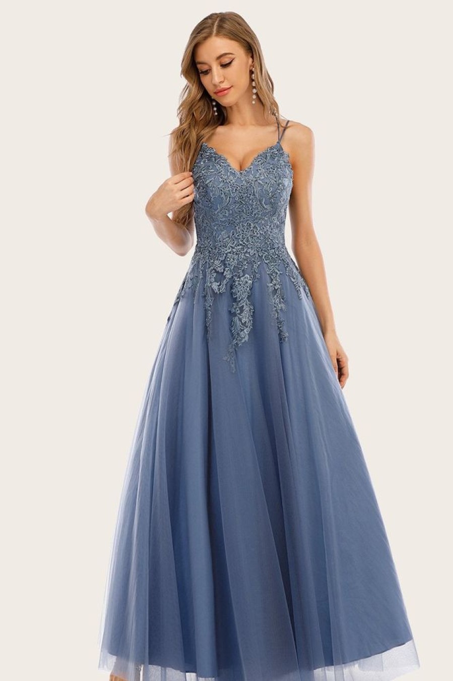 Homrain Dusty Long Prom Dress With Lace | Blue Prom Dresses