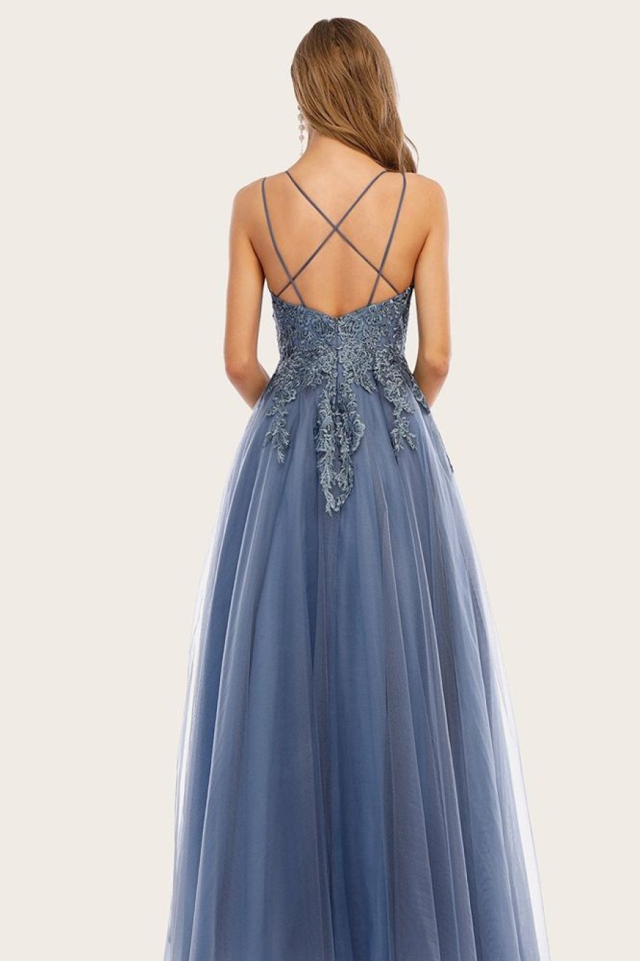 Homrain Dusty Long Prom Dress With Lace | Blue Prom Dresses