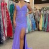 Homrain Lavender Halter Sparkly Beaded Prom Dress With Fringes | Purple Prom Dresses