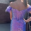 Homrain Sparkly Corset Tight Sequins Short Homecoming Dress With Feathers | Purple Hoco Dresses