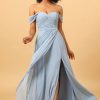 Homrain Off Shoulder Chiffon Blue Bridesmaid Dress With Slit | Bridesmaid Dresses 2024