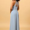 Homrain Halter Chiffon Blue Bridesmaid Dress With Ruffles | Dusty Blue Bridesmaid Dress