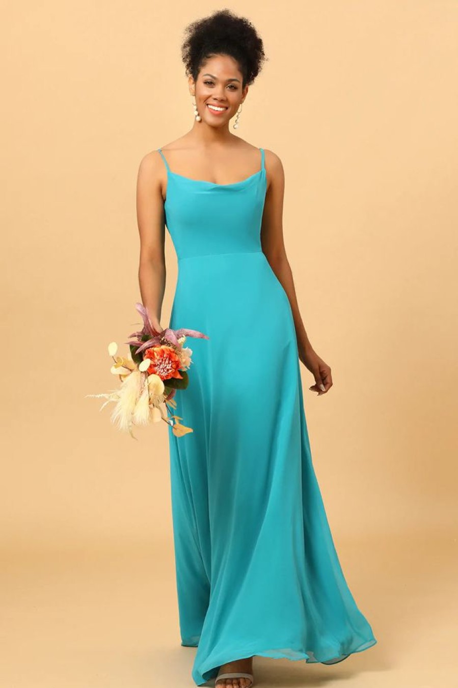 Homrain Spaghetti Straps Chiffon Bridesmaid Dress | Wedding Guest Dresses