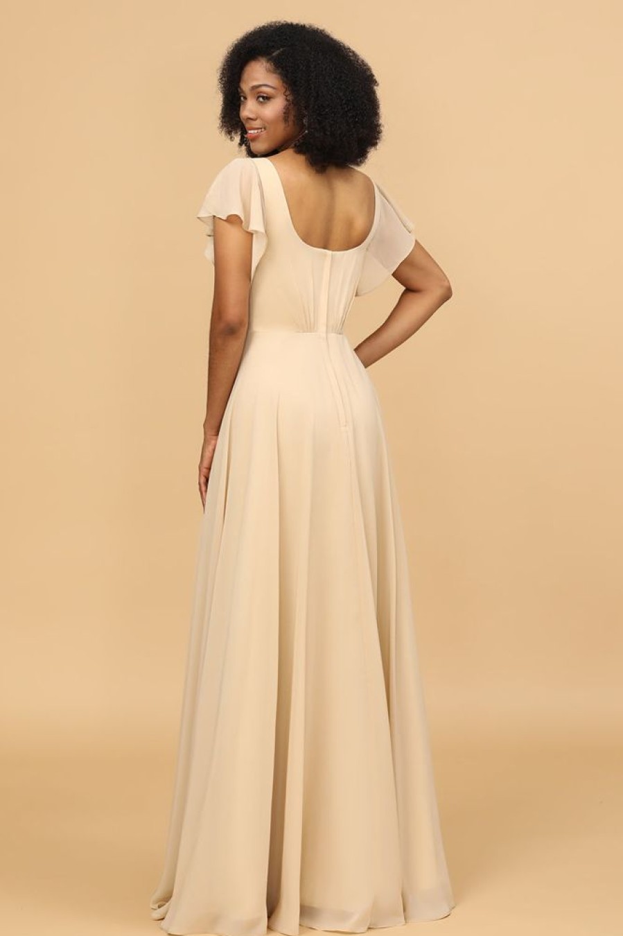 Homrain Cap Sleeves Long Chiffon Bridesmaid Dress | Bridesmaid Dress Under 100