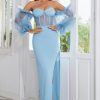 Homrain Sheath Off The Shoulder Prom Dress Long Sleeves | Blue Prom Dresses