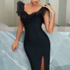 Homrain Sheath V Neck Tea Length Party Dress | Black Hoco Dresses