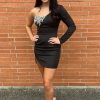 Homrain Sparkly Beadedone Shoulder One Sleeve Tight Short Homecoming Dress | Black Hoco Dresses