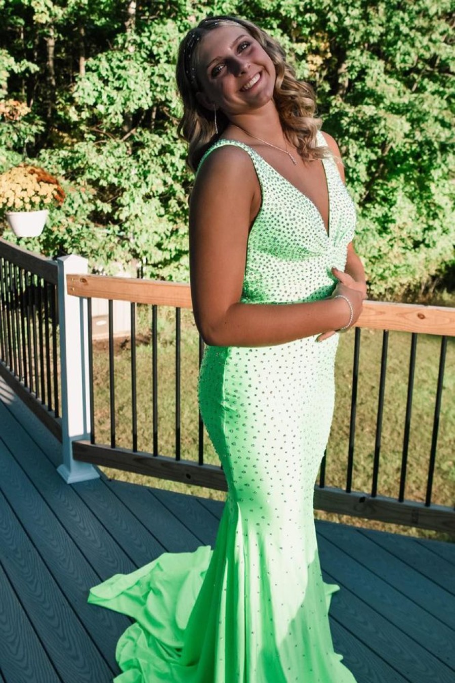 Homrain V-Neck Sequins Mermaid Prom Dress | Green Prom Dresses