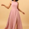 Homrain Blush Long Chiffon Pleated Bridesmaid Dress With Slit | Bridesmaid Dresses