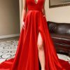 Homrain Halter V-Neck A-Line Simple Prom Dress With Pockets | Red Prom Dresses