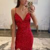 Homrain Sequins Glitter Prom Dress With Slit | Red Prom Dresses