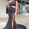 Homrain Mermaid One Shoulder Cut Out Sequins Long Prom Dress | Black Prom Dresses