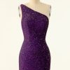 Homrain One Shoulder Sequins Homecoming Dress | Purple Hoco Dresses