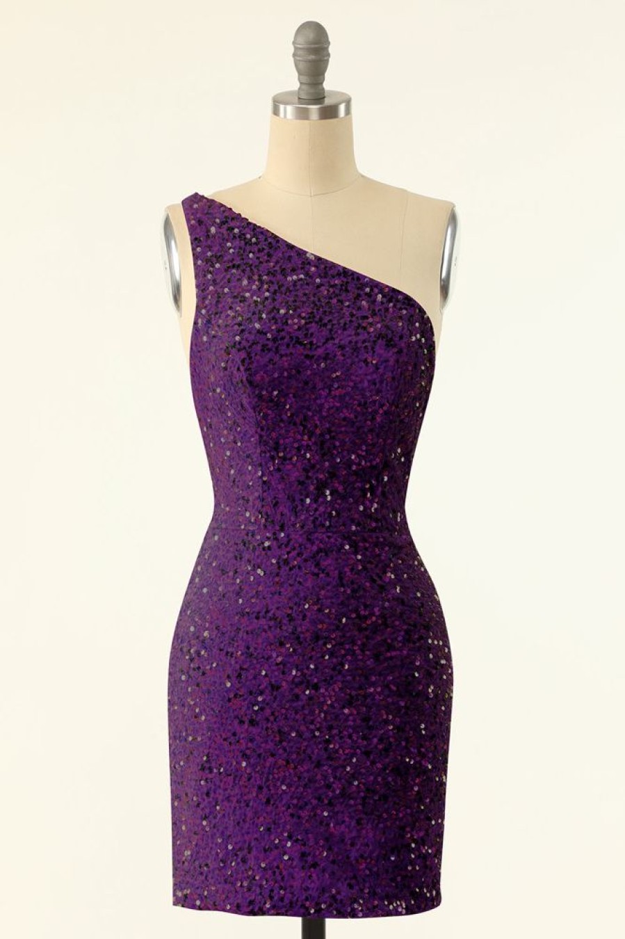 Homrain One Shoulder Sequins Homecoming Dress | Purple Hoco Dresses