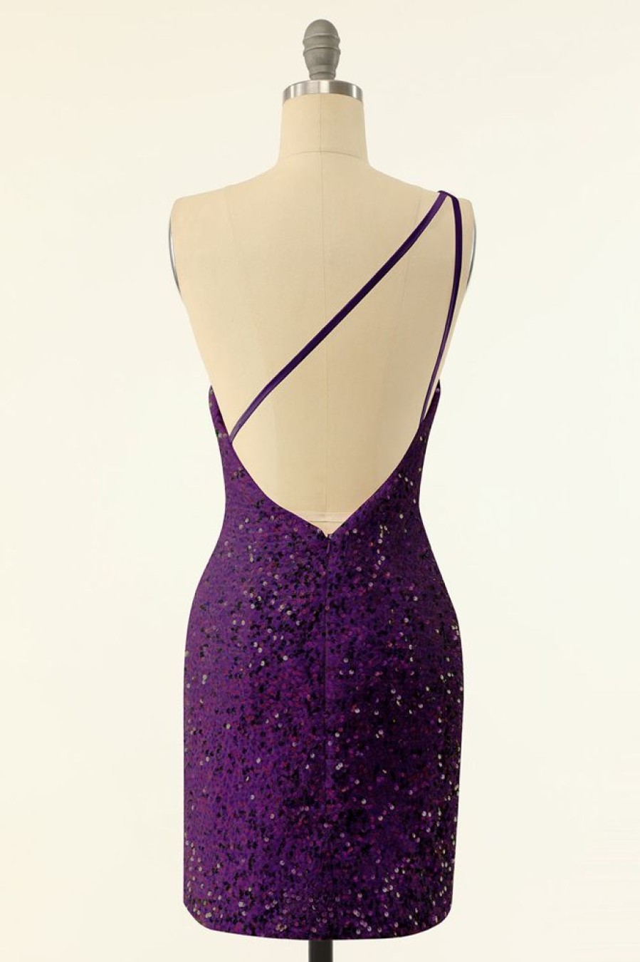 Homrain One Shoulder Sequins Homecoming Dress | Purple Hoco Dresses