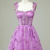 Homrain Cute A Line Sweetheart Corset Homecoming Dress With Appliques | Purple Hoco Dresses