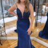 Homrain Sparkly Mermaid Long Prom Dress With Appliques | Blue Prom Dresses