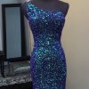 Homrain Sparkly Sequin Open Back Tight Short Homecoming Dress | Blue Hoco Dresses