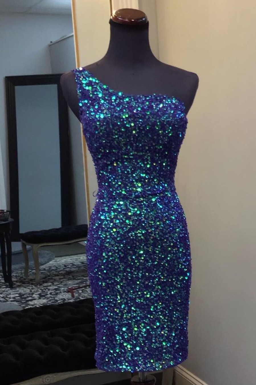 Homrain Sparkly Sequin Open Back Tight Short Homecoming Dress | Blue Hoco Dresses