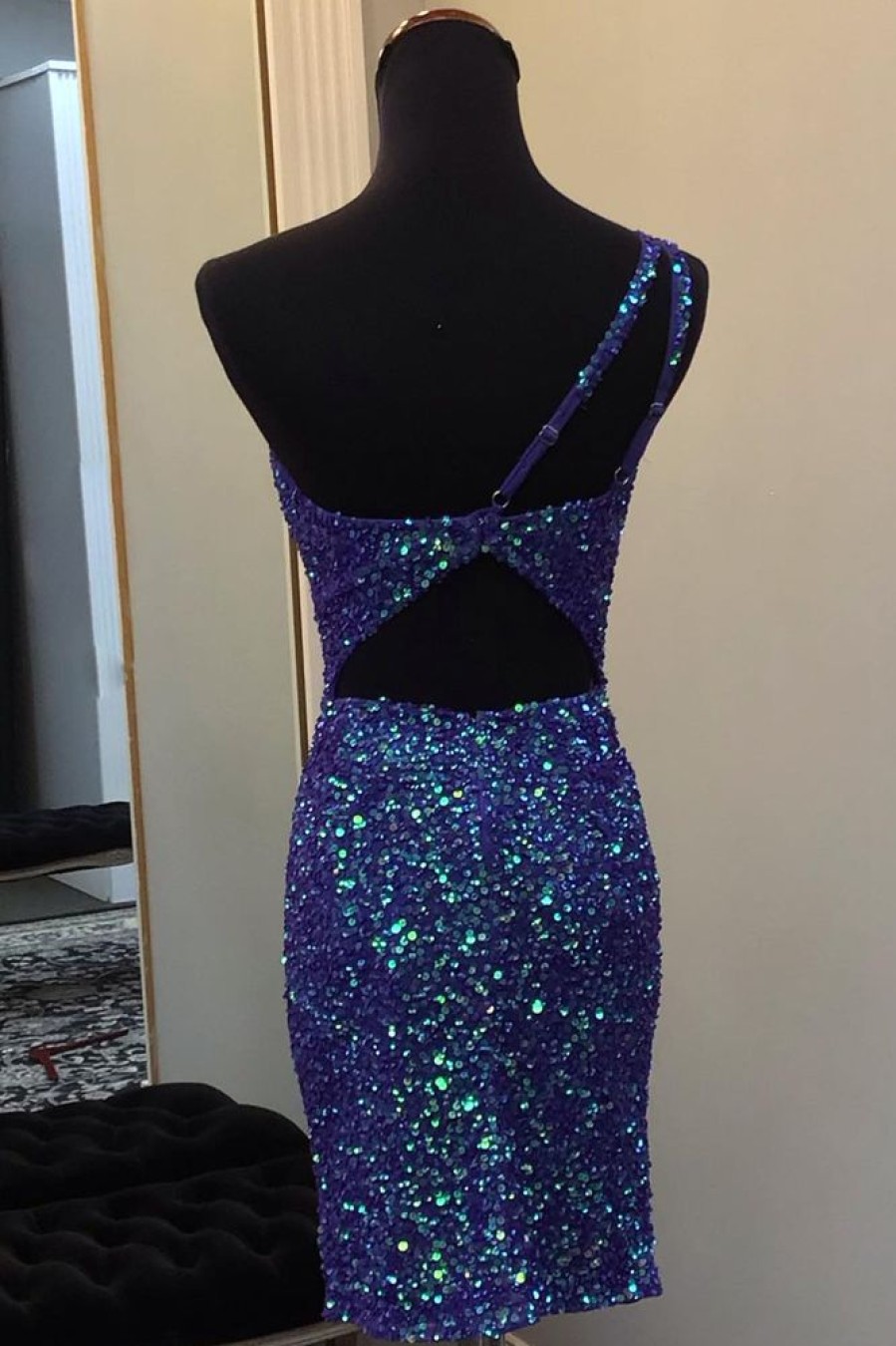 Homrain Sparkly Sequin Open Back Tight Short Homecoming Dress | Blue Hoco Dresses