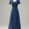 Homrain Blue A Line Mother Of Bride Dress With Appliques | Mother Of The Bride Dresses